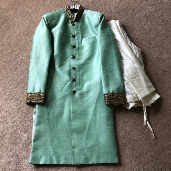 Mens Silk Sherwani/Pants Set - Picture 4 of 7